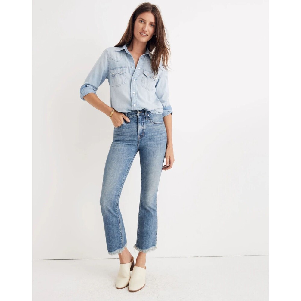 Madewell Cali Demi-Boot Jeans Fray Hem Comfort Stretch Eco Edition Size 29x26